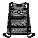 Black And White Aztec Ethnic Print Drawstring Backpack