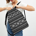 Black And White Aztec Ethnic Print Drawstring Backpack