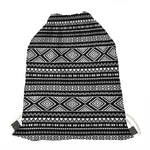 Black And White Aztec Ethnic Print Drawstring Bag