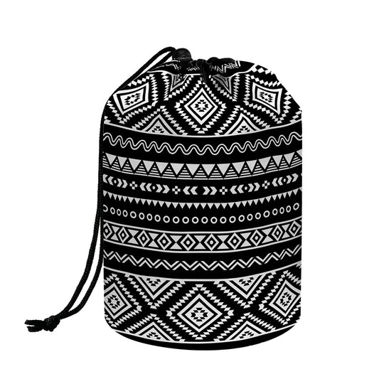 Black And White Aztec Ethnic Print Drawstring Makeup Bag