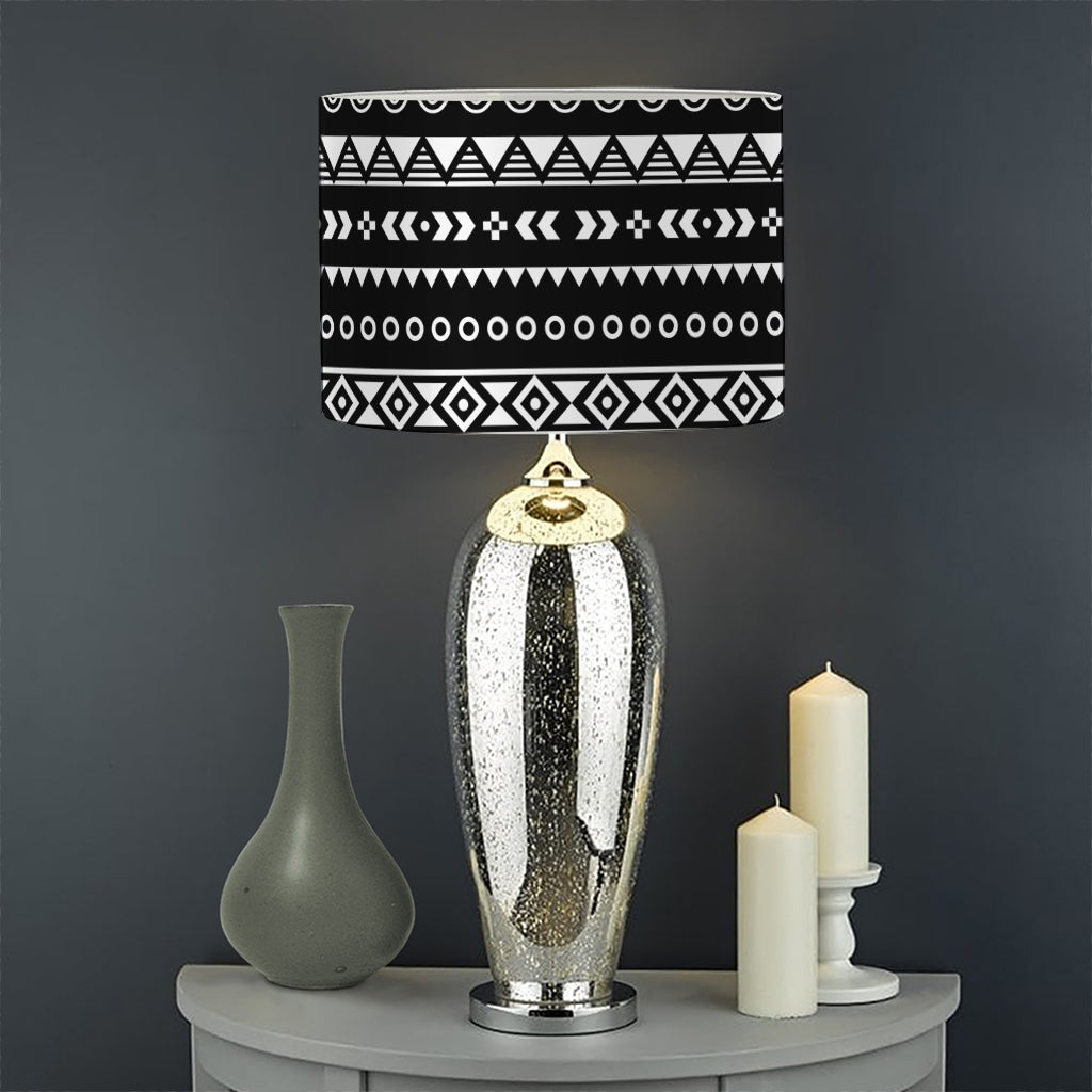 Black And White Aztec Ethnic Print Drum Lamp Shade