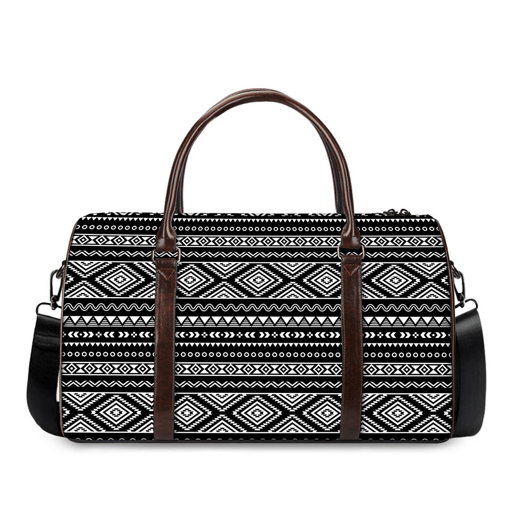 Black And White Aztec Ethnic Print Duffle Bag