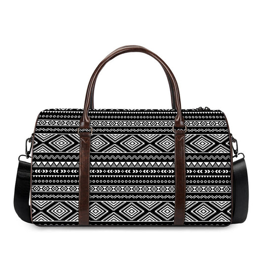 Black And White Aztec Ethnic Print Duffle Bag