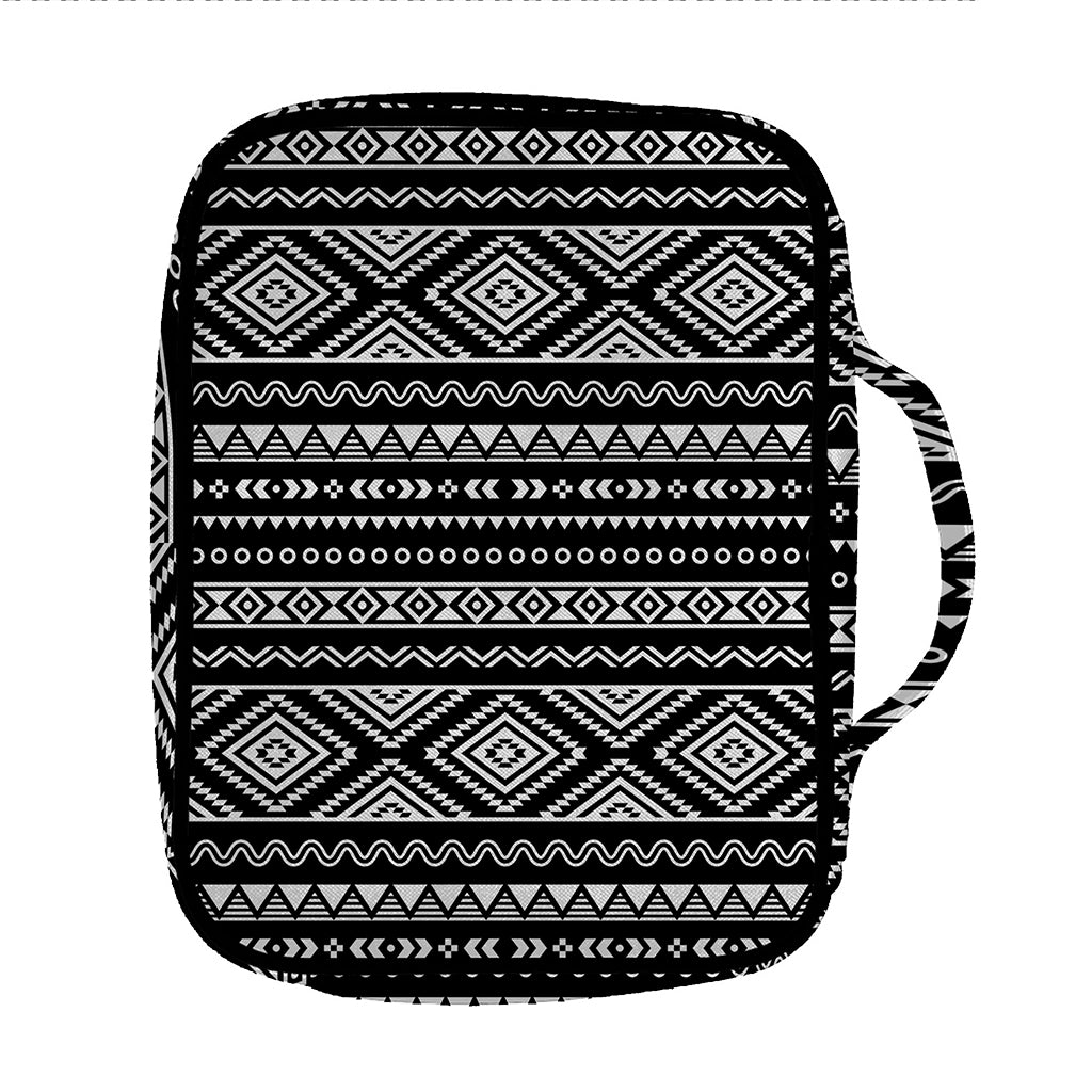Black And White Aztec Ethnic Print Front Pocket Bible Bag