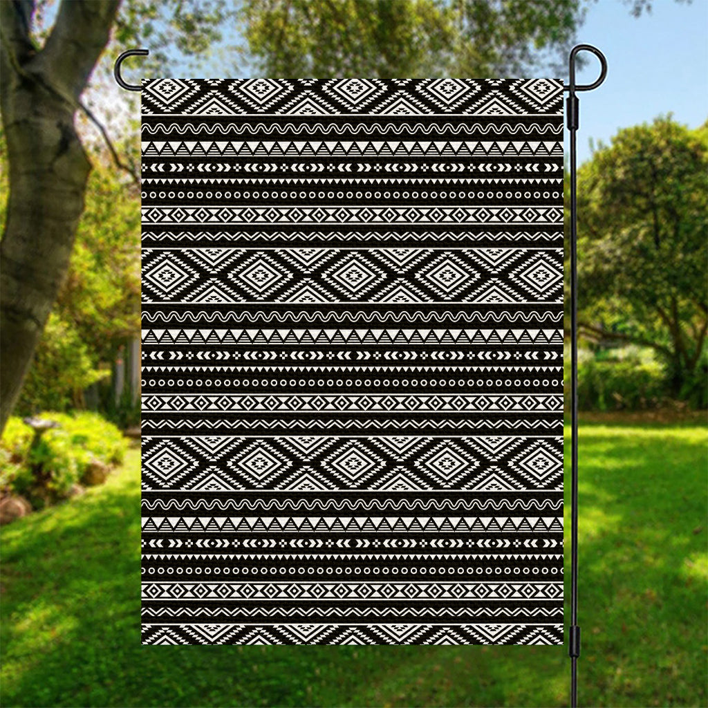 Black And White Aztec Ethnic Print Garden Flag