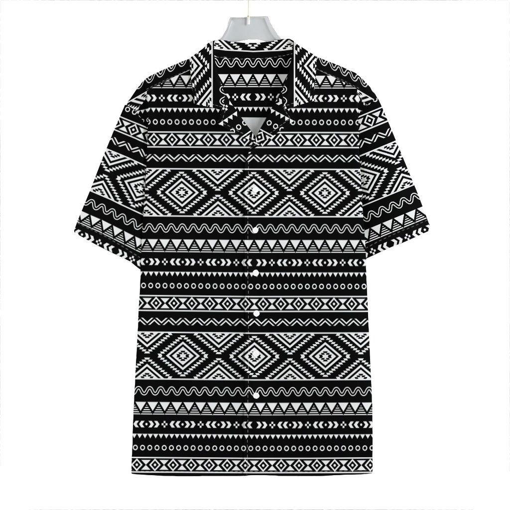 Black And White Aztec Ethnic Print Hawaiian Shirt