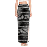 Black And White Aztec Ethnic Print High Slit Maxi Skirt