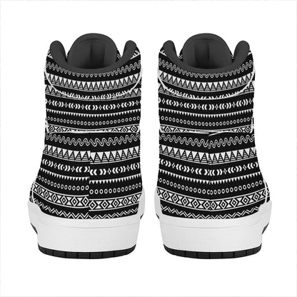 Black And White Aztec Ethnic Print High Top Leather Sneakers