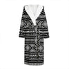 Black And White Aztec Ethnic Print Hooded Bathrobe