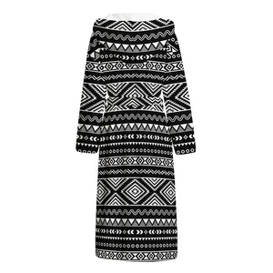 Black And White Aztec Ethnic Print Hooded Bathrobe