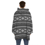 Black And White Aztec Ethnic Print Hoodie Blanket