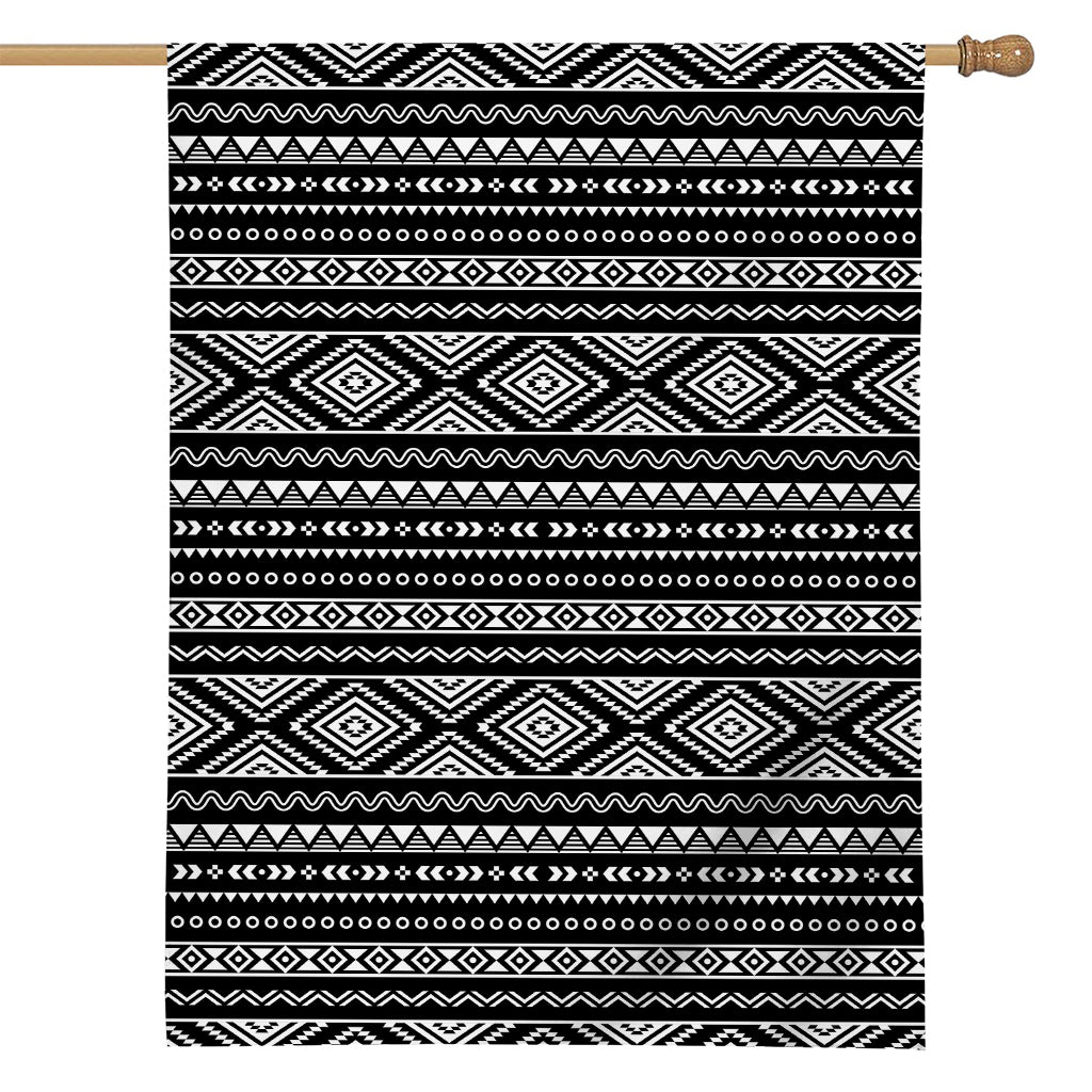 Black And White Aztec Ethnic Print House Flag