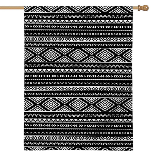 Black And White Aztec Ethnic Print House Flag