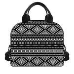 Black And White Aztec Ethnic Print Insulated Lunch Bag