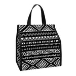 Black And White Aztec Ethnic Print Insulated Lunch Tote