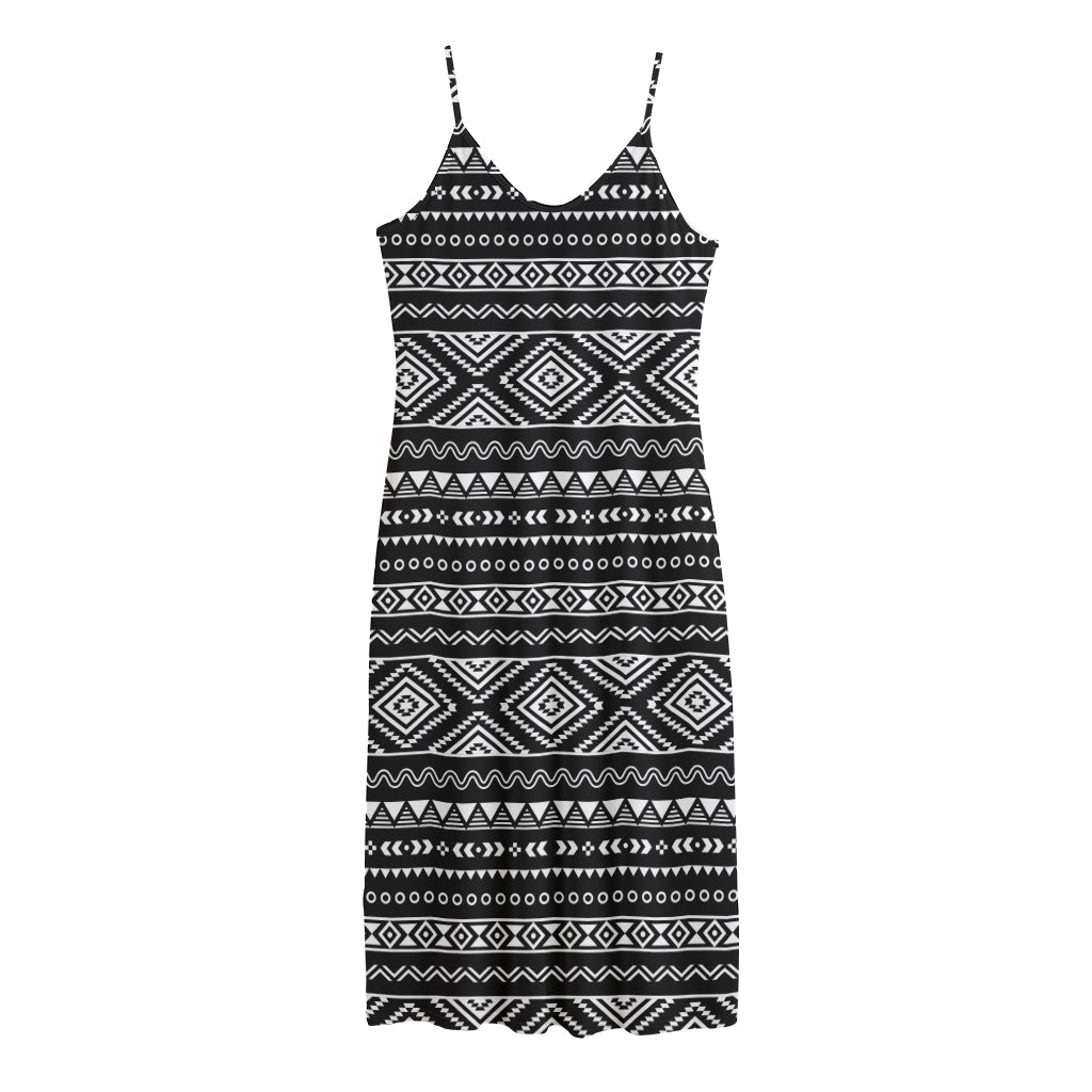 Black And White Aztec Ethnic Print Jersey Midi Cami Dress