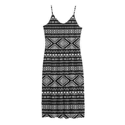 Black And White Aztec Ethnic Print Jersey Midi Cami Dress