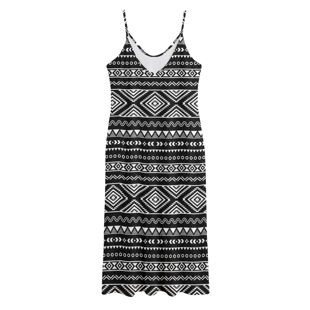 Black And White Aztec Ethnic Print Jersey Midi Cami Dress