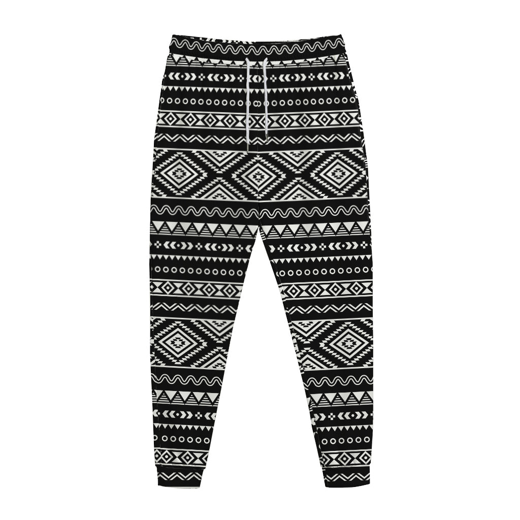 Black And White Aztec Ethnic Print Jogger Pants
