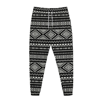 Black And White Aztec Ethnic Print Jogger Pants