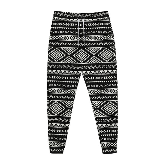 Black And White Aztec Ethnic Print Jogger Pants