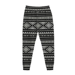 Black And White Aztec Ethnic Print Jogger Pants