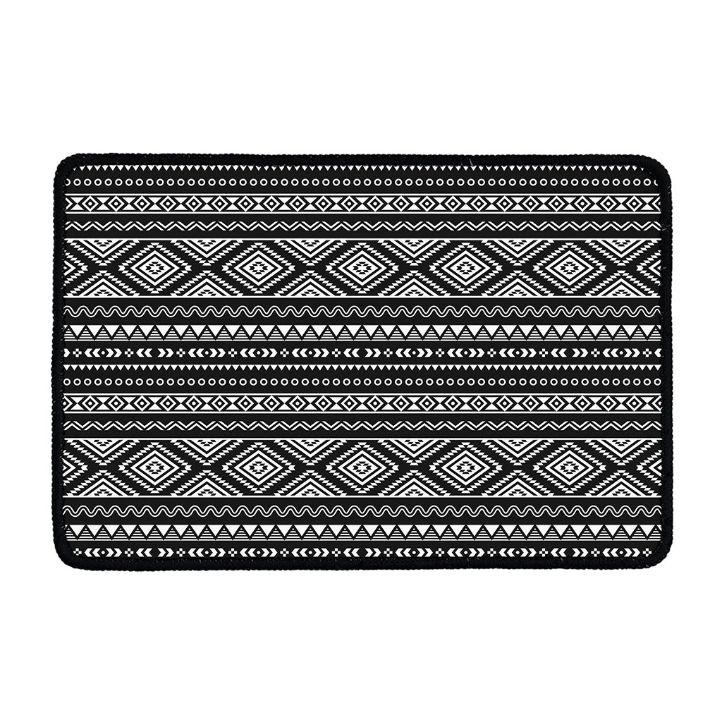 Black And White Aztec Ethnic Print Kitchen Mat