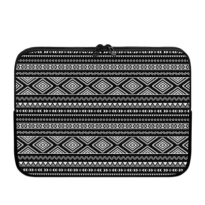 Black And White Aztec Ethnic Print Laptop Sleeve