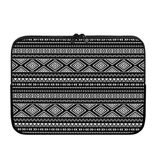 Black And White Aztec Ethnic Print Laptop Sleeve