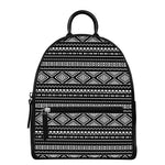 Black And White Aztec Ethnic Print Leather Backpack