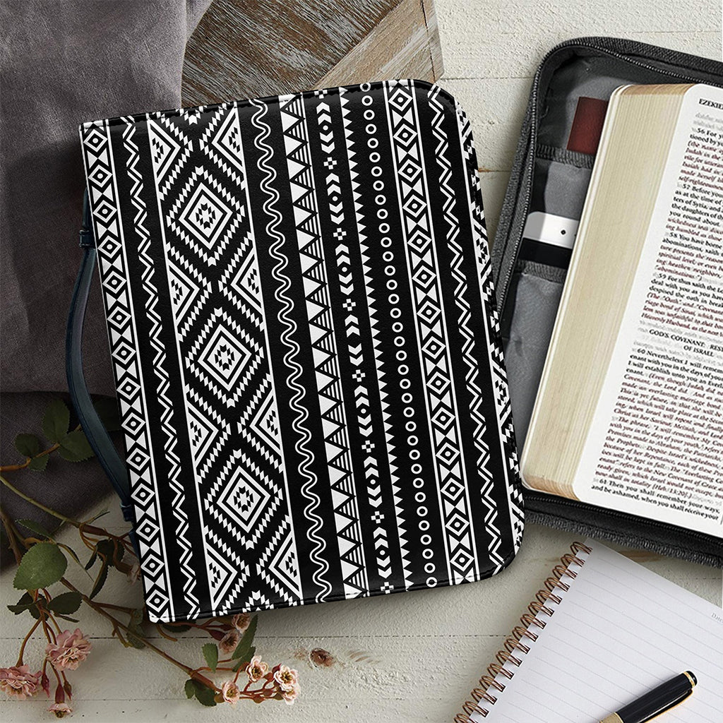 Black And White Aztec Ethnic Print Leather Bible Cover