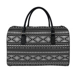 Black And White Aztec Ethnic Print Leather Duffle Bag