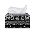 Black And White Aztec Ethnic Print Leather Tissue Box Cover