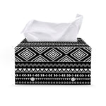 Black And White Aztec Ethnic Print Leather Tissue Box Cover