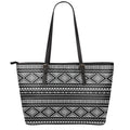 Black And White Aztec Ethnic Print Leather Tote Bag With Zipper