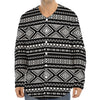 Black And White Aztec Ethnic Print Long Sleeve Baseball Jersey