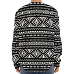 Black And White Aztec Ethnic Print Long Sleeve Baseball Jersey