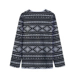 Black And White Aztec Ethnic Print Long Sleeve Short Coat