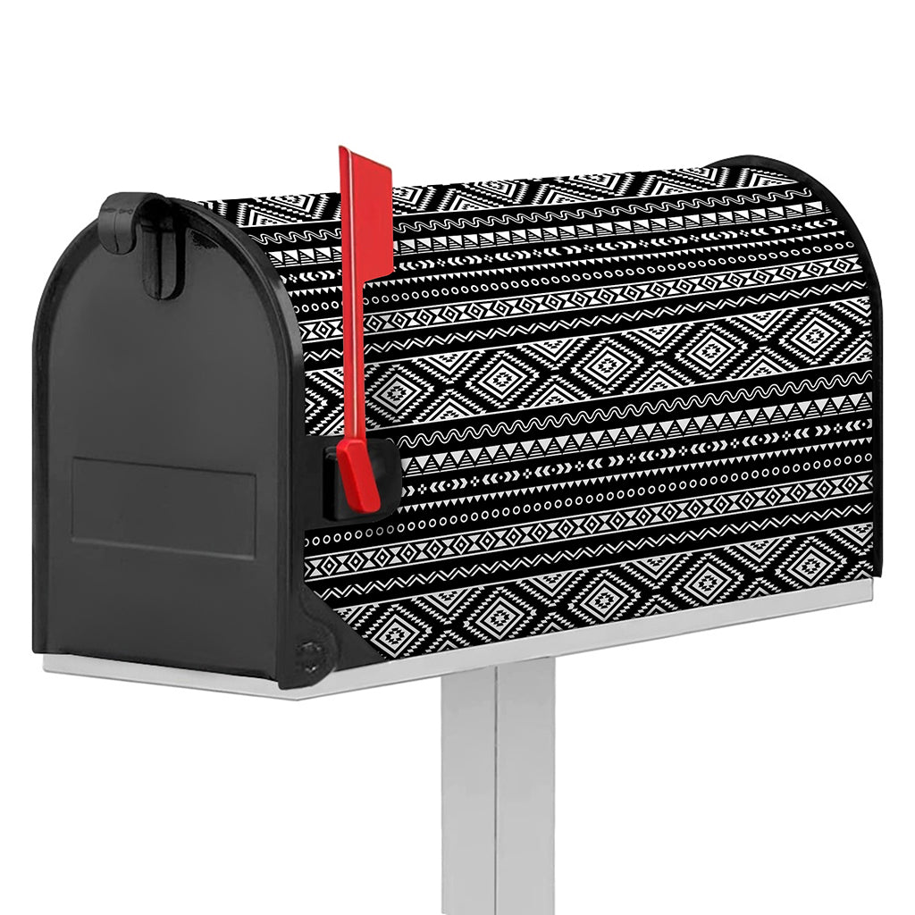 Black And White Aztec Ethnic Print Mailbox Cover