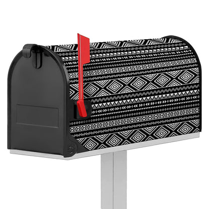 Black And White Aztec Ethnic Print Mailbox Cover