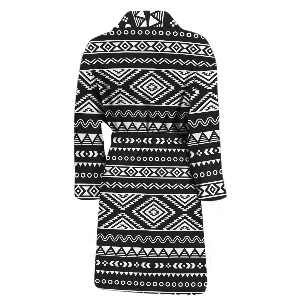 Black And White Aztec Ethnic Print Men's Bathrobe