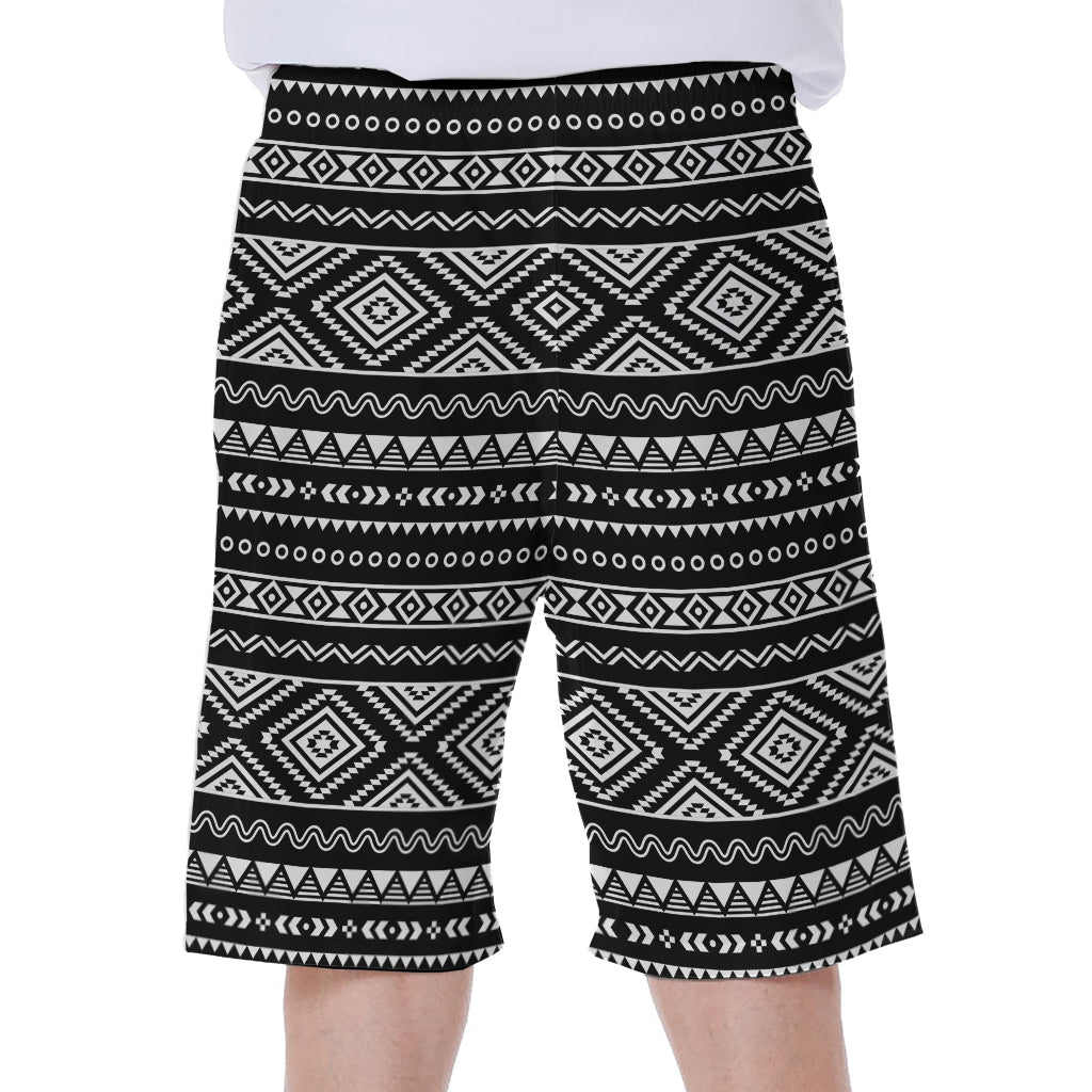 Black And White Aztec Ethnic Print Men's Beach Shorts