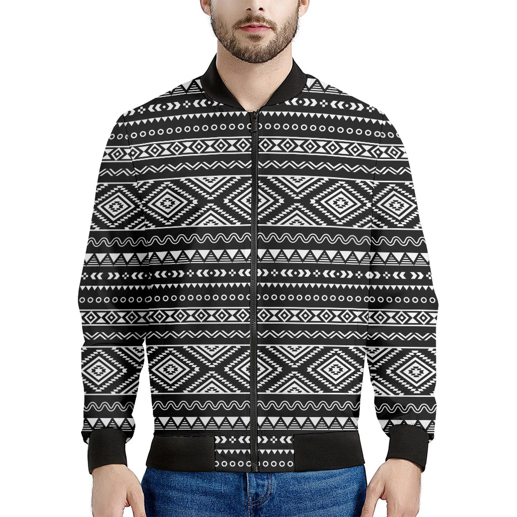 Black And White Aztec Ethnic Print Men's Bomber Jacket
