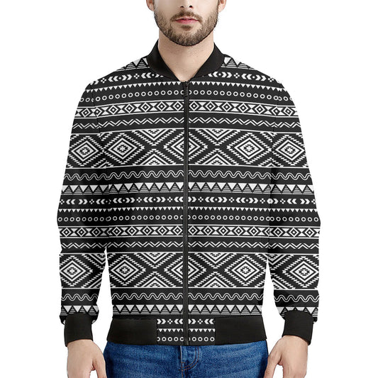 Black And White Aztec Ethnic Print Men's Bomber Jacket