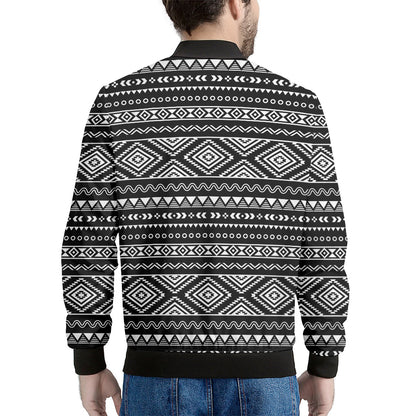 Black And White Aztec Ethnic Print Men's Bomber Jacket