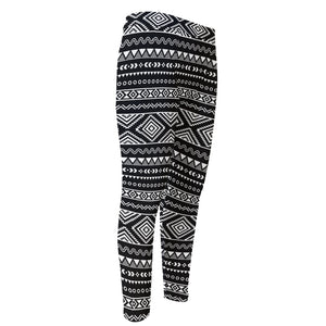 Black And White Aztec Ethnic Print Men's Compression Pants