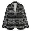 Black And White Aztec Ethnic Print Men's Cotton Blazer