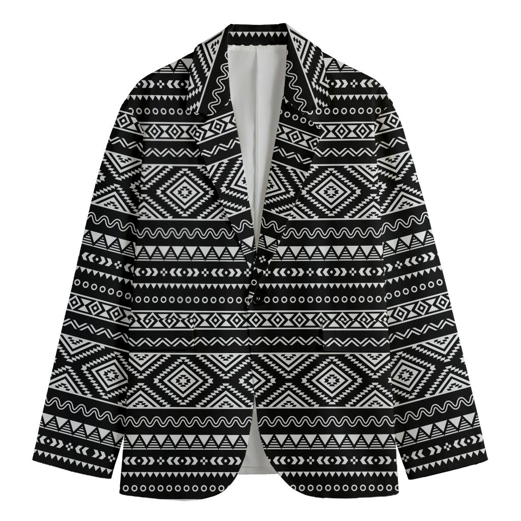 Black And White Aztec Ethnic Print Men's Cotton Blazer