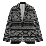 Black And White Aztec Ethnic Print Men's Cotton Blazer