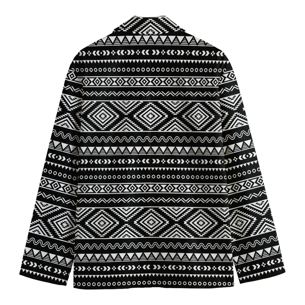 Black And White Aztec Ethnic Print Men's Cotton Blazer